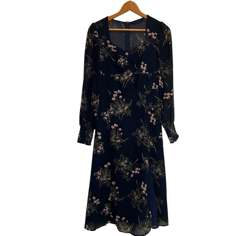 Commense Dress Size M Blue Floral Sheer Sleeve Cottagecore Whimsigoth Romantic